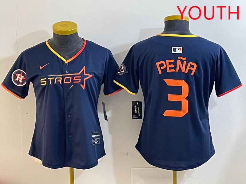 Youth Houston Astros #3 Pena Drak Blue Three generations Joint Name 2025 Nike MLB Jersey style 41010->youth mlb jersey->Youth Jersey